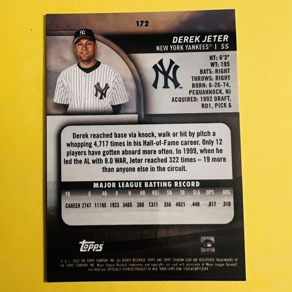 2025 Topps Stadium Club Baseball Derek Jeter #172 New York Yankees Hall of Fame‎